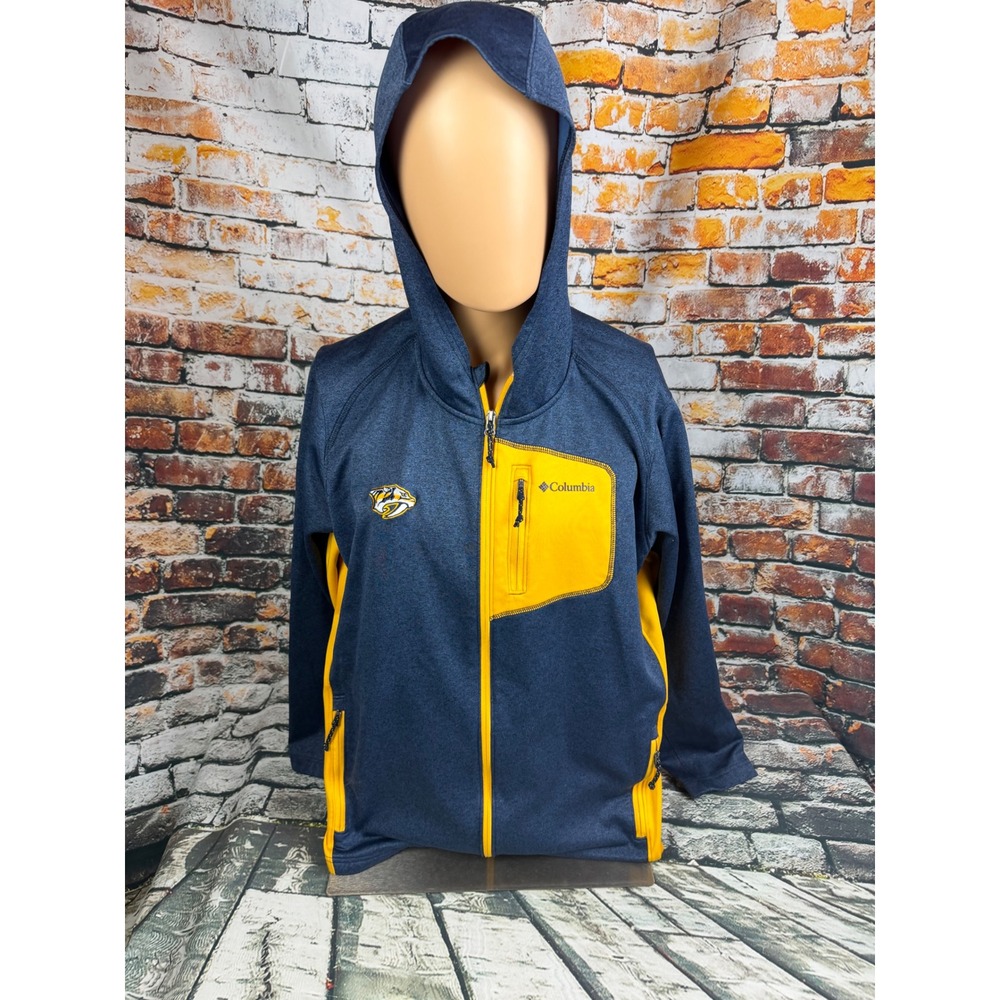 Columbia Nashville Predators NHL Mens Large Full Zip Hoodie Navy Gold Jacket